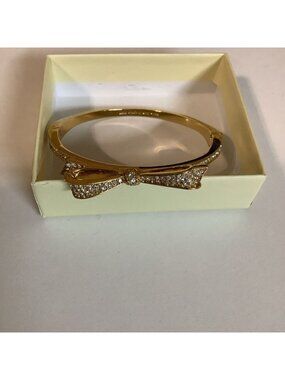 Kate Spade Love Notes Hinge Bangle Gold-Plated Metal With Pave Crystals W/Clasp